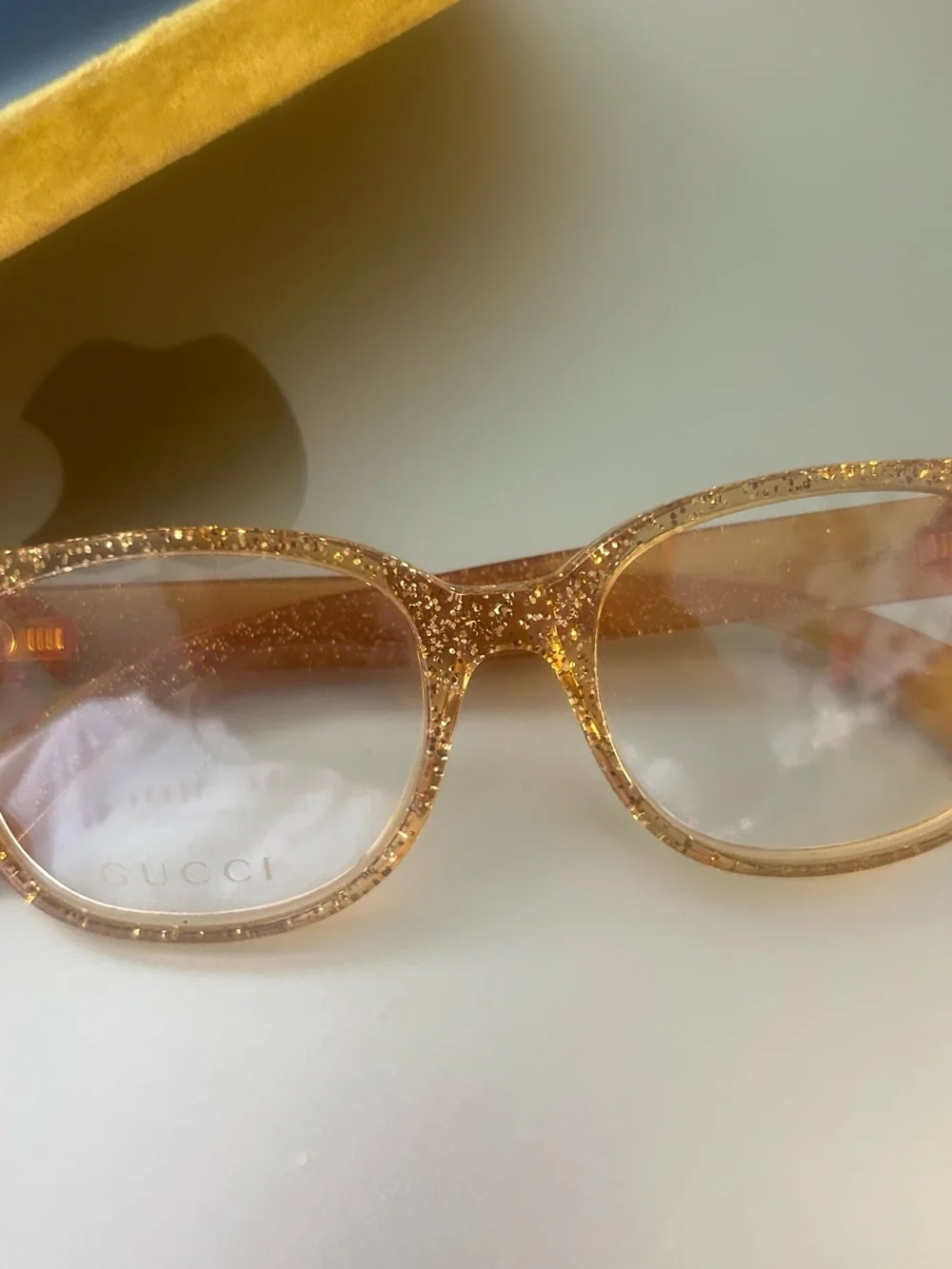 Gucci Women's Glitter Gold and Brown Cat-Eye Sunglasses